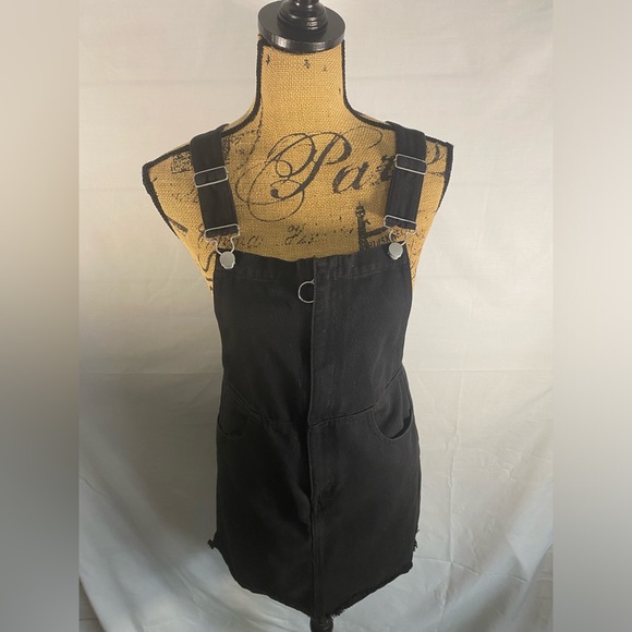 Nasty Gal Dresses & Skirts - Nasty Gal Black Distress Grunge Denim Zip Front Pinafore.